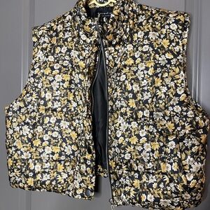 Current Air Black and Gold Floral puffer jackets VEST Large